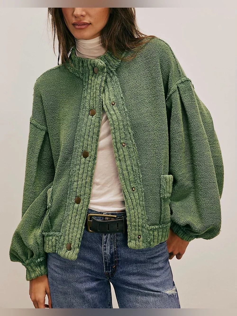 Free People Olive Green Chunky Knit Cardigan